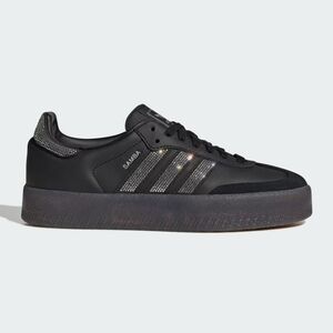 Adidas Samba Gum Sole Womens Platform Sneakers in Black with Rhinestone Stripes